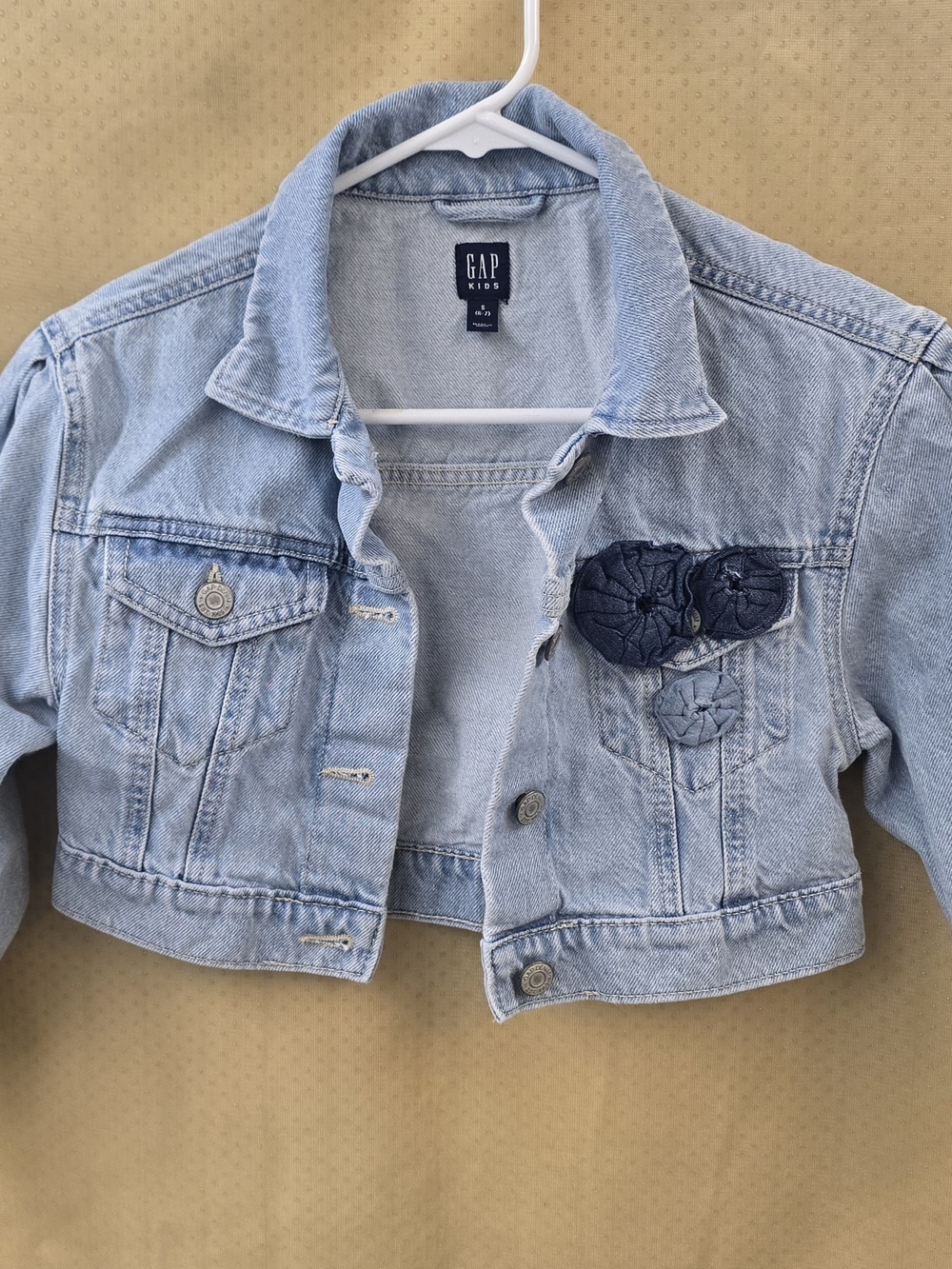 GAP Light Blue Denim Jacket with Navy Flower Accents